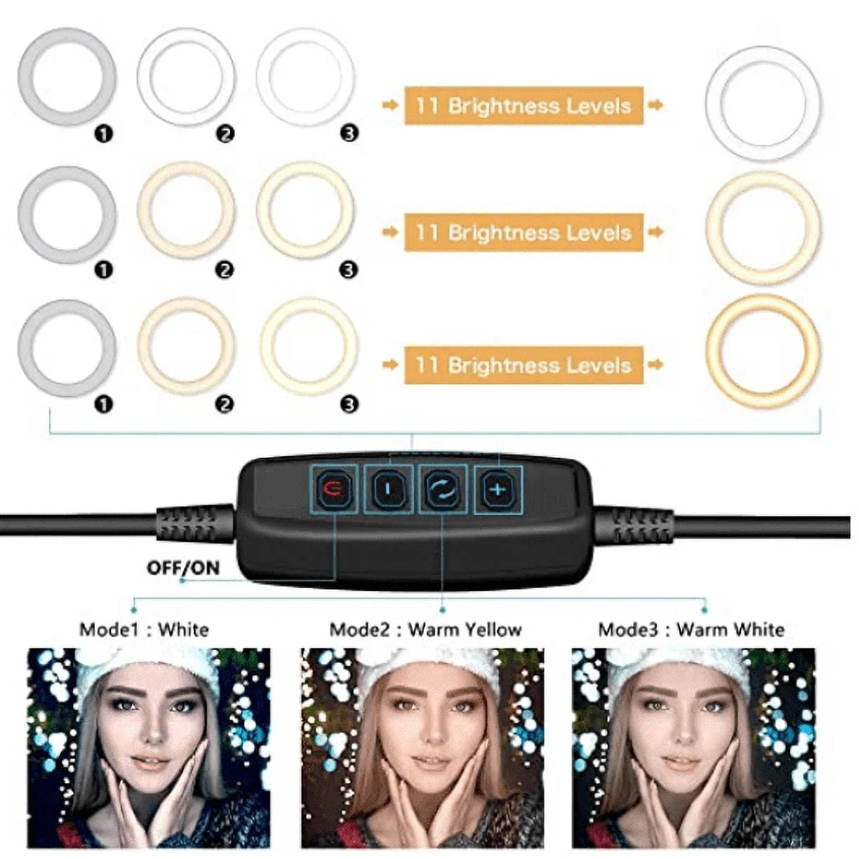 10" LED Selfie Ring Light with Tripod Stand & Phone Holder, Dimmable Desk Makeup Ring Light, Perfect for Live Streaming & Youtube Video, Photography, 3 Light Modes and 11 Brightness Levels