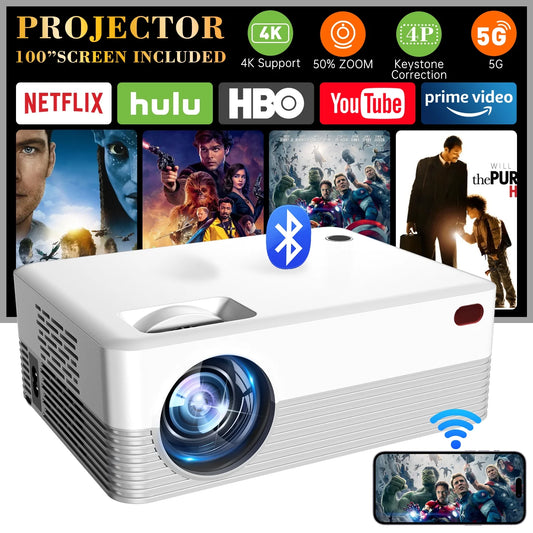 5G Wifi Projector with Bluetooth, 2024 Upgrade Native 1080P Projector for Outdoor & Camping, Mini Movie Projector Support 4K Resolution, Wireless & Wired Projector for Home & Camping & Party