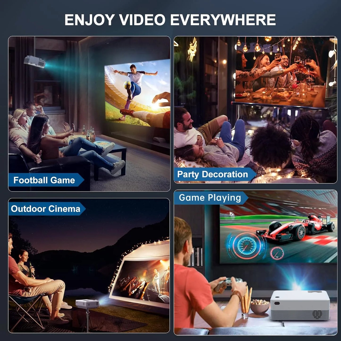 5G Wifi Projector with Bluetooth, 2024 Upgrade Native 1080P Projector for Outdoor & Camping, Mini Movie Projector Support 4K Resolution, Wireless & Wired Projector for Home & Camping & Party