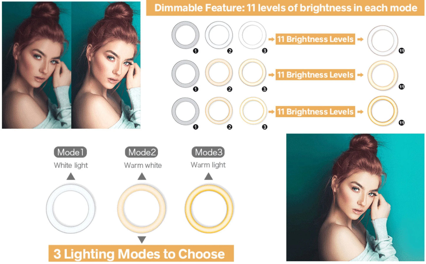 10" LED Selfie Ring Light with Tripod Stand & Phone Holder, Dimmable Desk Makeup Ring Light, Perfect for Live Streaming & Youtube Video, Photography, 3 Light Modes and 11 Brightness Levels